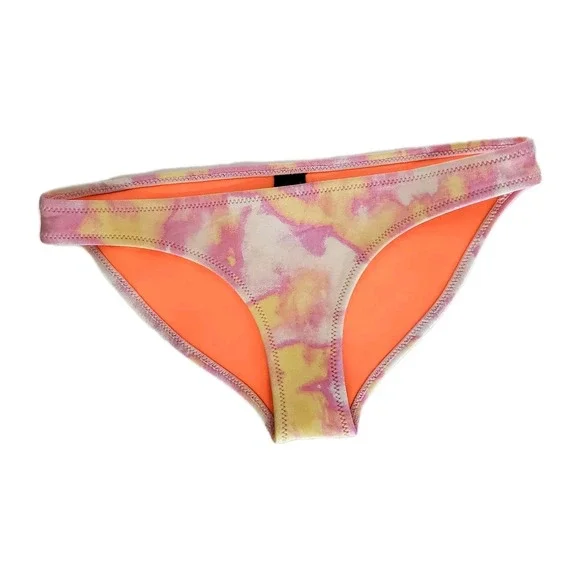 TRIANGL Women's Small Swim Bikini Bottoms Tie Dye Pink Orange Neon Neoprene - Picture 1 of 8